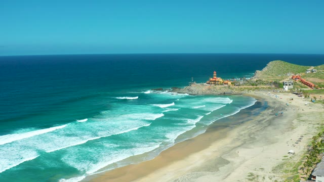 CERRITOS BEACH BCS MEXICO-2021: Sandy Beach and Ocean Waves with Coastal Development