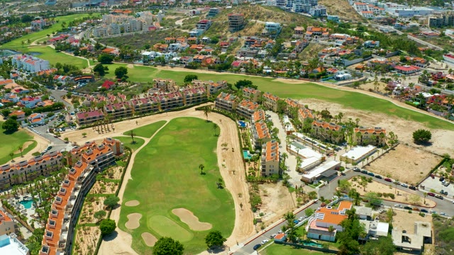 SAN JOSE DEL CABO BCS MEXICO-2021: Rotating Aerial View of Golf Course and Residential Area