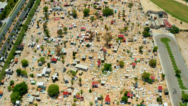 SAN JOSE DEL CABO BCS MEXICO-2021: Overhead View of a Vehicle Storage Yard