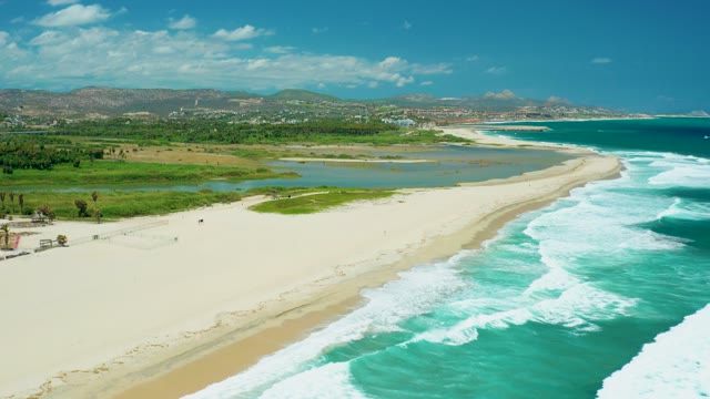SAN JOSE DEL CABO BCS MEXICO-2021: Sandy Shore with Turquoise Waves and Lagoon