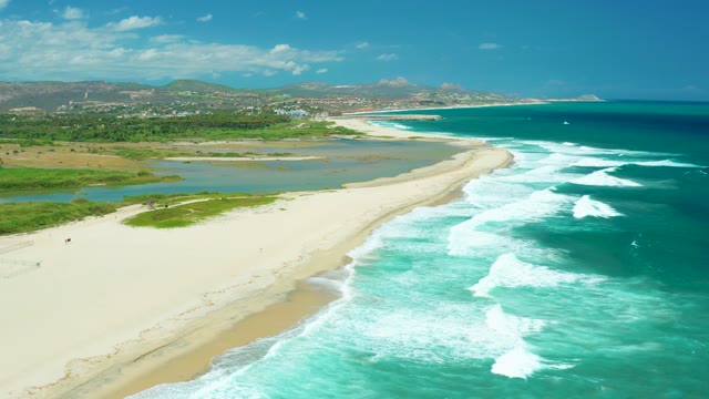 SAN JOSE DEL CABO BCS MEXICO-2021: Sandy Beach with Ocean Waves and Lagoon