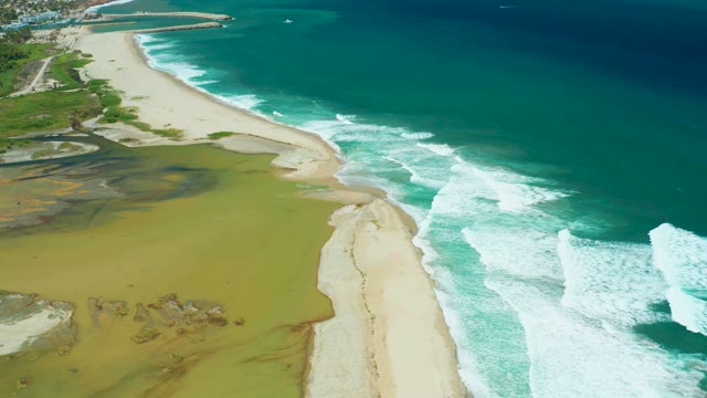 SAN JOSE DEL CABO BCS MEXICO-2021: Estuary Merging with Ocean at Sandy Shore