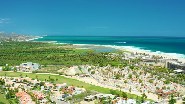 SAN JOSE DEL CABO BCS MEXICO-2021: Beachgoers and Resort Buildings From Above