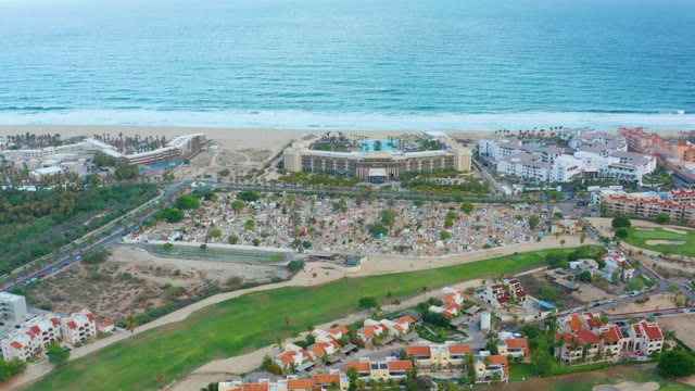 SAN JOSE DEL CABO BCS MEXICO-2021: Resort Buildings and Sandy Beach by Ocean