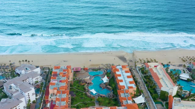 SAN JOSE DEL CABO BCS MEXICO-2021: Waves Crashing on Resort Beach From Above