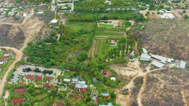 LA PLAYITA LOS CABOS MEXICO-2021: Aerial Pan of Rural Farm and Residential Area