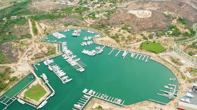 LA PLAYITA LOS CABOS MEXICO-2021: Boats Departing From a Curved Marina Dock