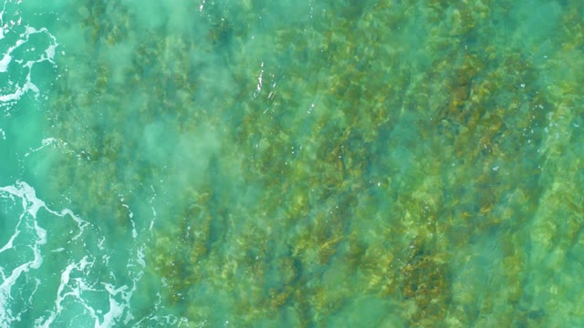 SAN LUIS BEACH EAST CAPE LOS CABOS MEXICO-2021: Turquoise Ocean Water with Underwater Seaweed and Gentle Waves