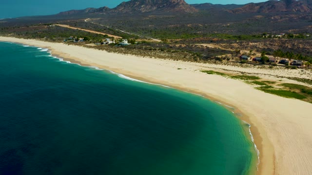 LOS FRALIES LOS CABOS BCS MEXICO-2021: Sandy Beach and Turquoise Ocean Aerial Pan