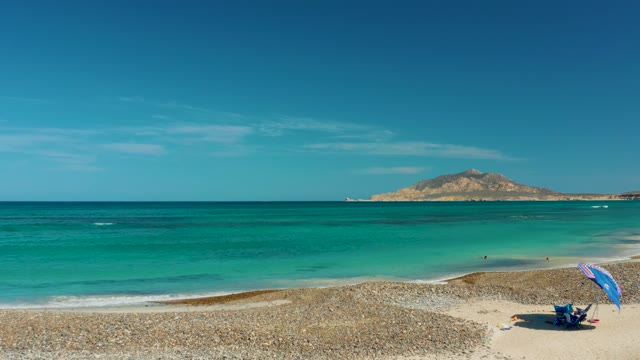 Beach Scene with Umbrella and Shifting Shoreline