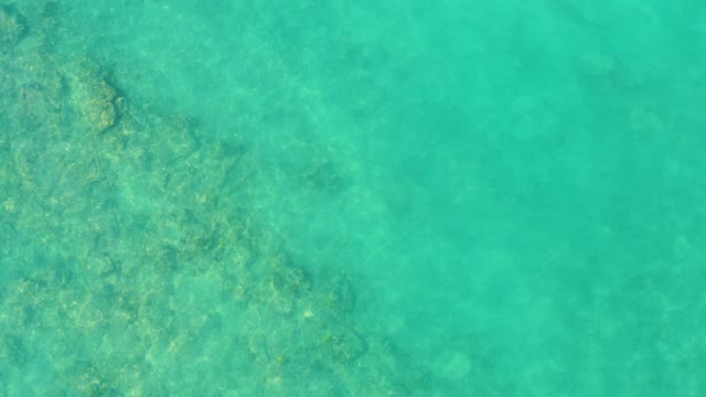 Shallow Turquoise Water with Visible Underwater Rocks and Coral