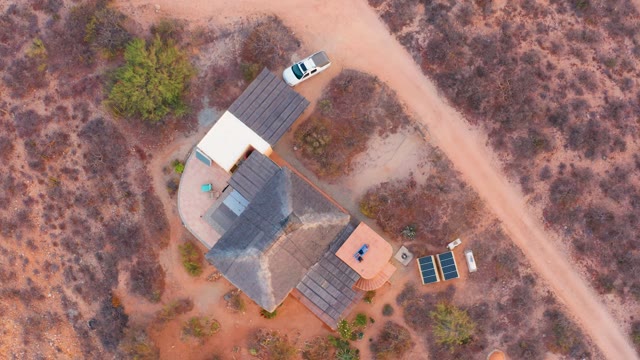 CABO PULMO BCS MEXICO-2021: Aerial Approach to Desert House with Solar Panels