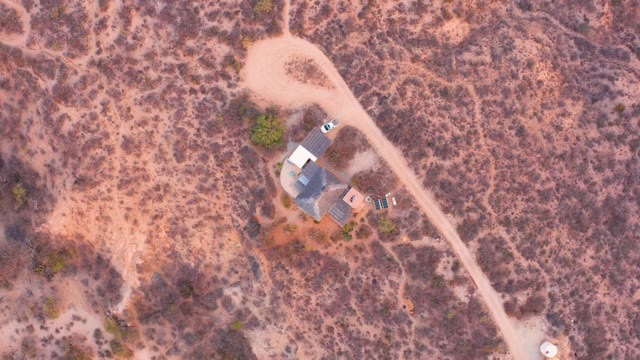 CABO PULMO BCS MEXICO-2021: Drone Approaching Isolated House in Desert Landscape