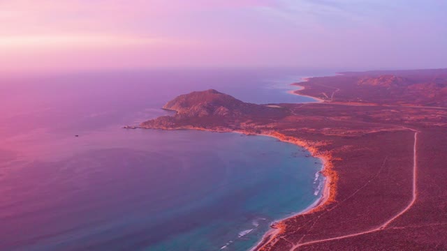 CABO PULMO BCS MEXICO-2021: Sandy Shore and Coastal Road at Sunset