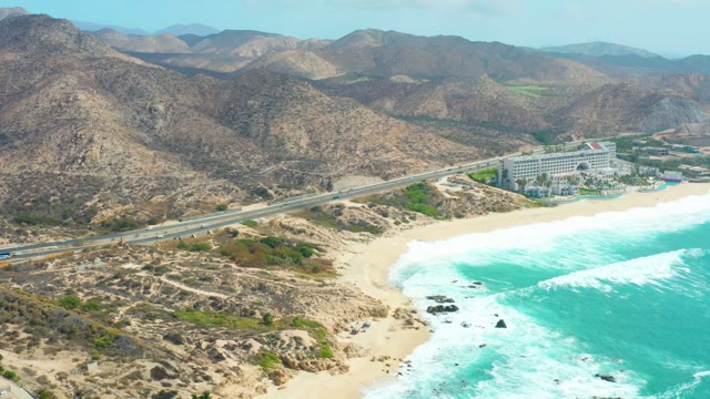 MARQUIS LOS CABOS BCS MEXICO-2021: Coastal Highway with Traffic, Beach, and Mountains