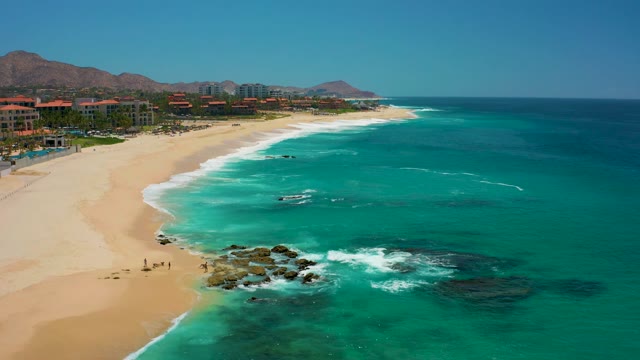 DREAMS LOS CABOS BCS MEXICO-2021: Sandy Beach and Turquoise Ocean Waves From Aerial View