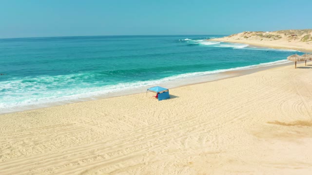 SHIPWRECKS LOS CABOS BCS MEXICO-2021: Aerial View of Sandy Beach and Turquoise Ocean Waves