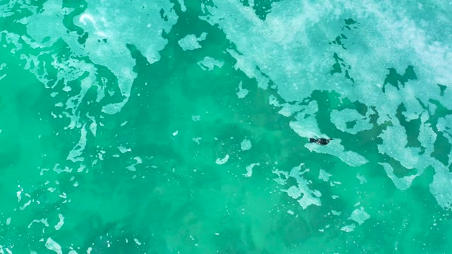 MARQUIS LOS CABOS MEXICO-2021: Person Swimming in Turquoise Water with Ice Patches