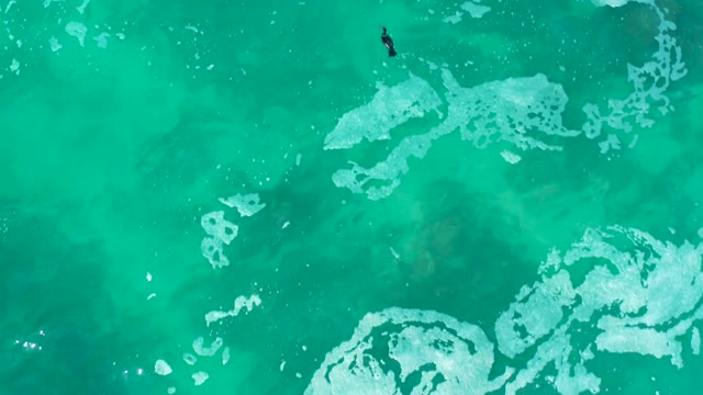 MARQUIS LOS CABOS MEXICO-2021: Person Swimming in Turquoise Ocean From Above