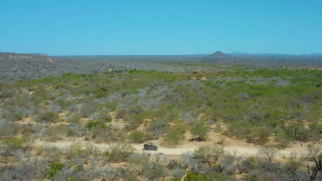 LA LAGUNA BEACH LOS CABOS MEXICO-2021: Car Traveling Along Arid Desert Road