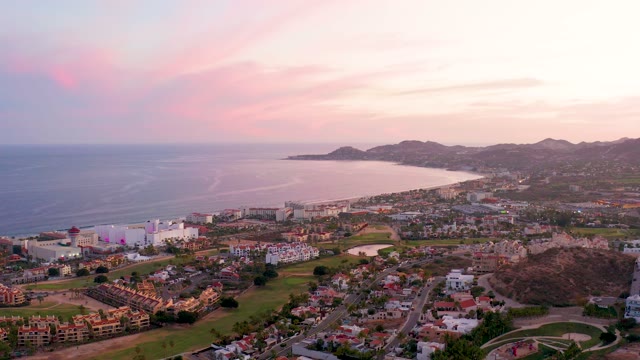 SAN JOSE DEL CABO MEXICO-2021: Coastal Town at Sunset Aerial View