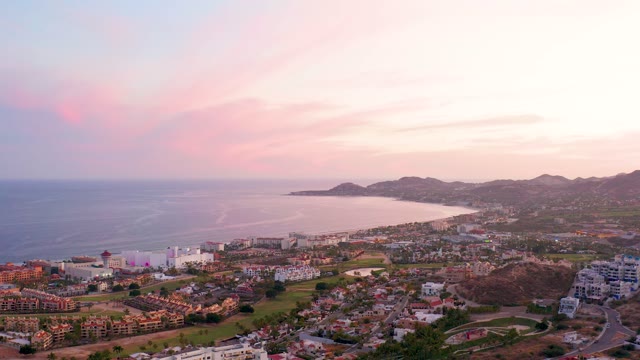 SAN JOSE DEL CABO MEXICO-2021: Coastal Town Sunset with Fading Building Light