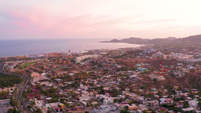 SAN JOSE DEL CABO MEXICO-2021: Coastal Town with Prominent Church Tower at Dusk