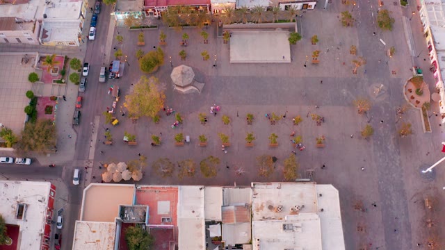 SAN JOSE DEL CABO MEXICO-2021: Town Square with Buildings and Trees From Above