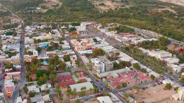SAN JOSE DEL CABO MEXICO-2021: Town Streets and Buildings in Aerial Motion