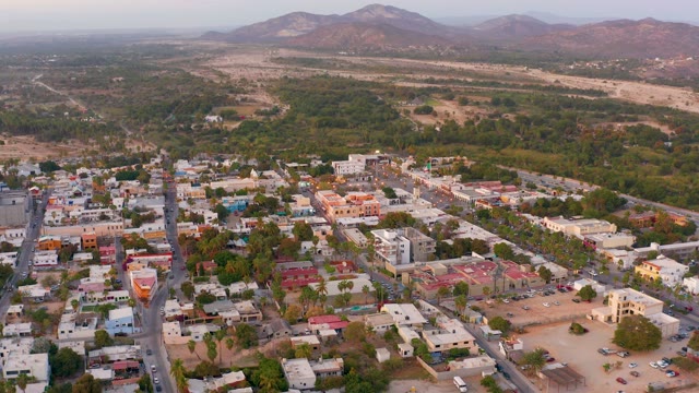 SAN JOSE DEL CABO MEXICO-2021: Small Town with Red Roofs and Mountain Backdrop