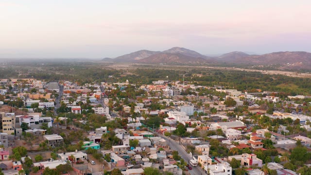 SAN JOSE DEL CABO MEXICO-2021: Small Town with Mountain Backdrop From Above