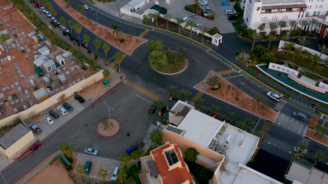 SAN JOSE DEL CABO MEXICO-2021: Roundabout with Circular Traffic Island and Urban Streets