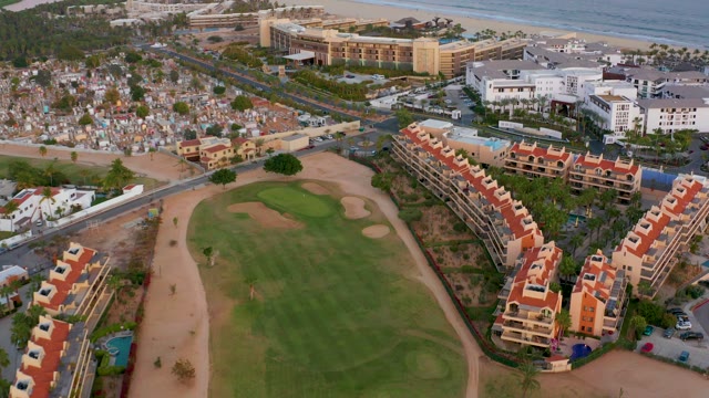 SAN JOSE DEL CABO MEXICO-2021: Coastal Golf Course and Residential Buildings From Above