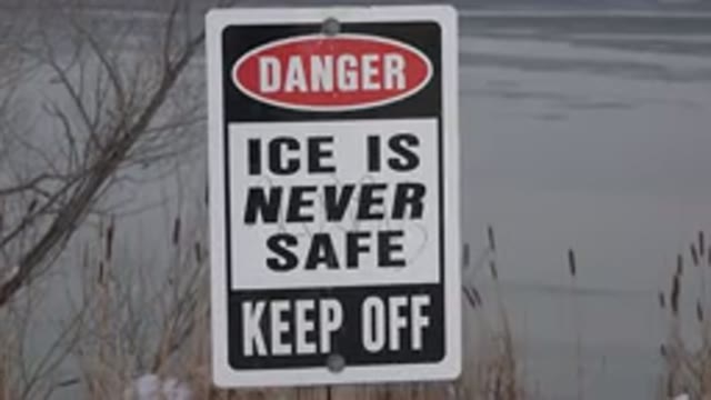 WESTMINSTER COLORADO-2015: Sign Reads Danger Ice Is Never Safe Keep Off Body Of