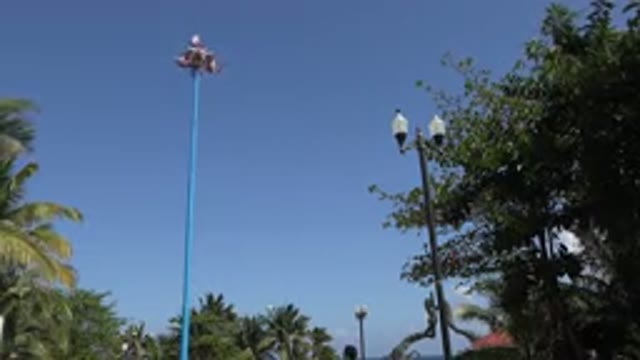 PLAYA DEL CARMEN MEXICO-2015: Red And White Objects Revolving Around Blue Pole