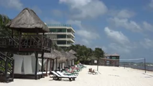 PLAYA DEL CARMEN MEXICO-2015: Cabana On The Beach On A Sunny Day With Clouds