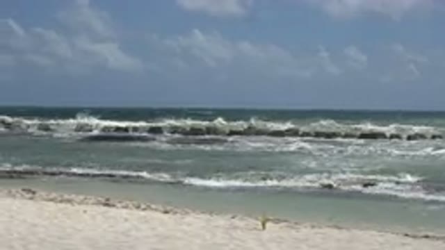 PLAYA DEL CARMEN MEXICO-2015: Ocean And Sea Water Lapping Against The Sandy Shore
