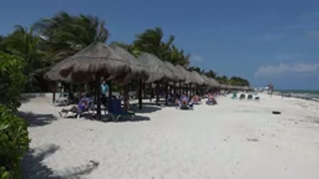 PLAYA DEL CARMEN MEXICO-2015: Cabanas On The Beach On A Sunny Day Next To The