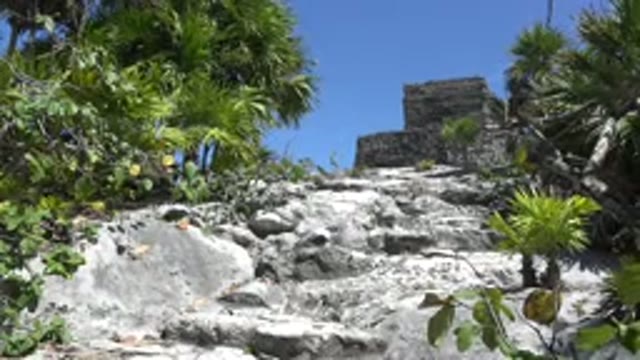 TULUM MEXICO-2015: Paradise Scenery Old Building With Palm Trees