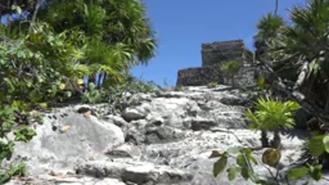 TULUM MEXICO-2015: Rock Building On The Top Of The Rocky Mountain Covered With
