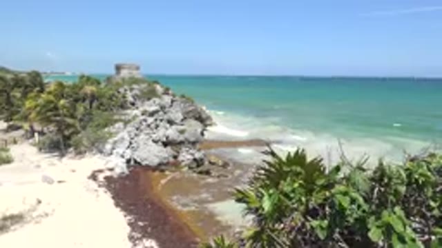 TULUM MEXICO-2015: Beautiful Landscape By The Beach With Calm Waves And Wind
