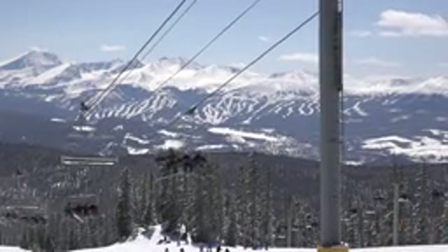 KEYSTONE COLORADO-2015: People Enjoying The Ride In The Ropeway Near To A Snowy Mountain