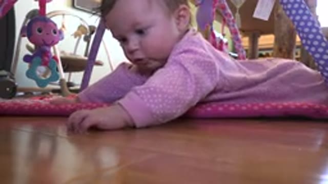 WESTMINSTER COLORADO-2015: Cute Baby Playing On The Floor In A Pink Jumpsuit