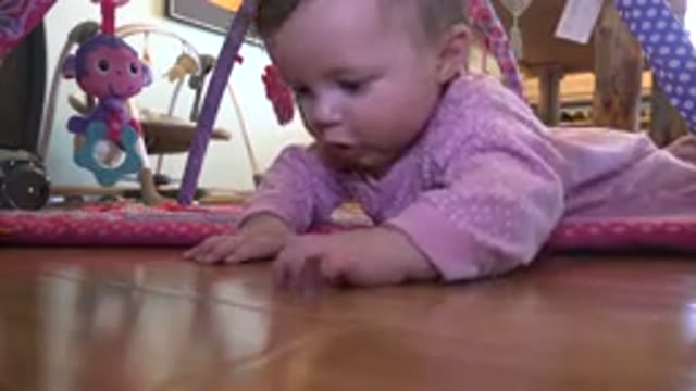 WESTMINSTER COLORADO-2015: Baby Wearing Pink Sleeper Looks at Light Brown Object