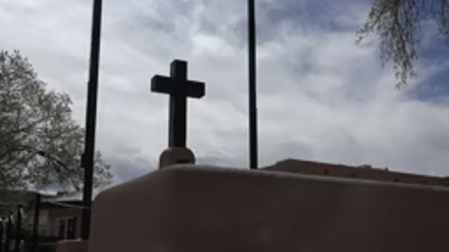 TAOS NEW MEXICO-2015: Church Cross Sky Beautiful View Bose Tree City Home Life
