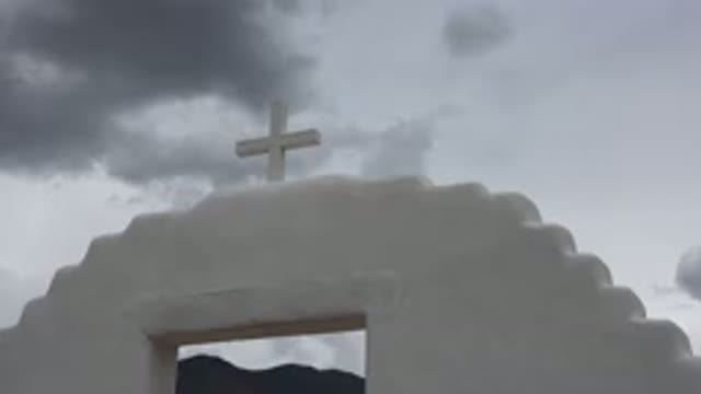TAOS NEW MEXICO-2015: Church With Cross On Side And Well-Maintained Facade