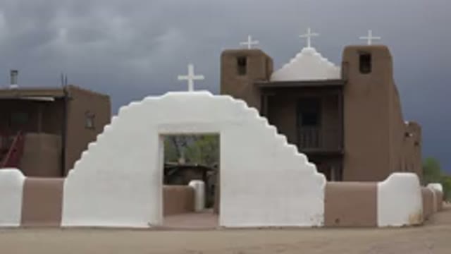TAOS NEW MEXICO-2015: White and Gray Colored Church