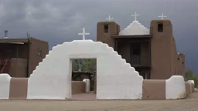 TAOS NEW MEXICO-2015: Beautiful White And Brown Painted Stone Religious Building