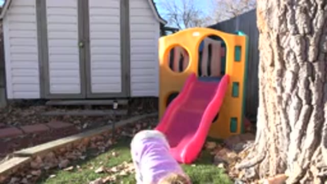 WESTMINSTER COLORADO-2019: Small Blond Girl Playing and Having Fun in the Yard