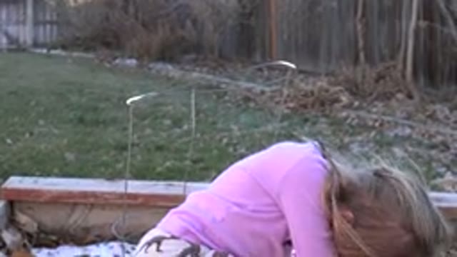 WESTMINSTER COLORADO-2019: Little Girl Sitting On A Planter Box In A Yard